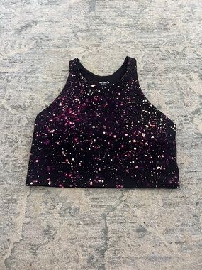 Old Navy Black Tank with Pink and Cream Splatter